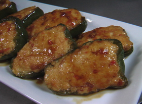 *ささみdeピーマン肉詰め照り照り焼き*
