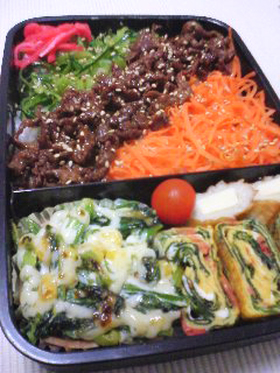 お弁当に!ビビンパ風焼肉丼