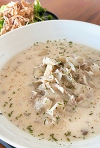豚とキノコのオニオン豆乳スープ