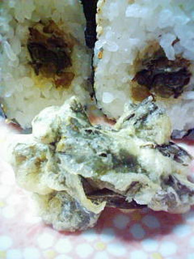 野沢菜の天ぷらでおにぎり♪