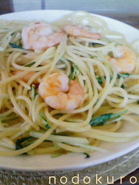 えびと水菜のパスタ