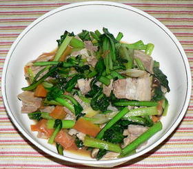 豚バラ肉と小松菜のオイスターソース炒め