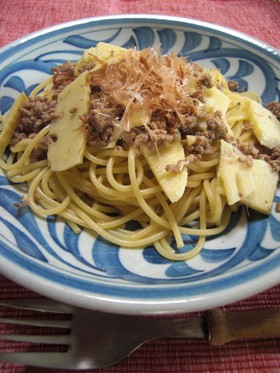 あっさりうまい~ひき肉と筍の和風パスタ