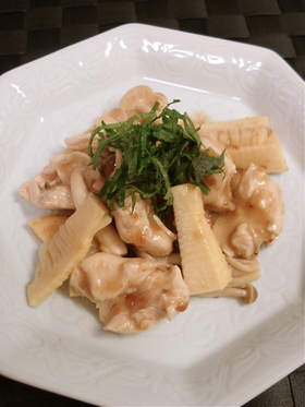 たけのこと鶏肉の梅肉蒸し