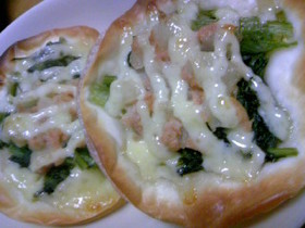 餃子の皮で☆ほうれん草ツナマヨピザ