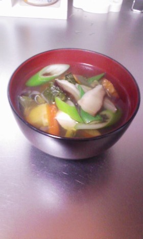 めんつゆと残り野菜で具だくさんスープ