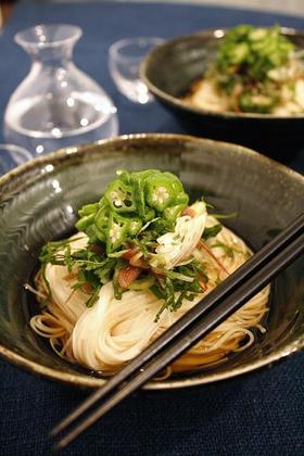 オクラとミョウガのぶっかけ素麺