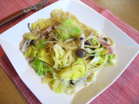 春キャベツdeクリームパスタ