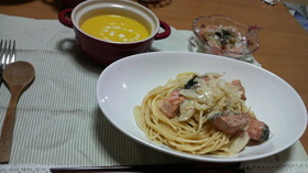 鮭とねぎのクリームパスタ☆