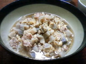 蓮根と豚肉の卵とじ