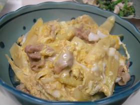 姫竹と豚肉の卵とじ