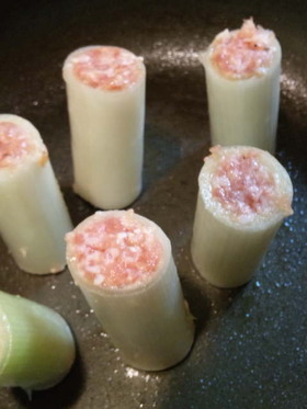 白ネギのチーズ肉詰め