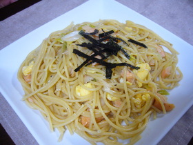 鮭と長ネギの和風パスタ