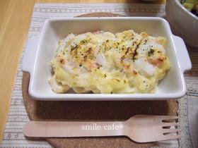 新玉ねぎを使ったお麩のマッシュポテト焼き