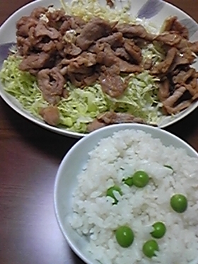 栗原はるみさんの生姜焼とグリンピースご飯