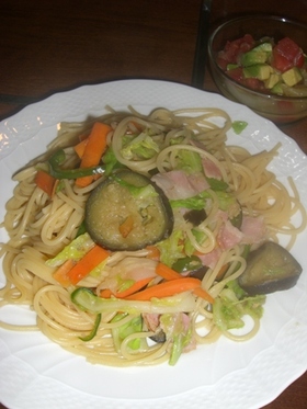 春キャベツと色いろ野菜のジンジャーパスタ