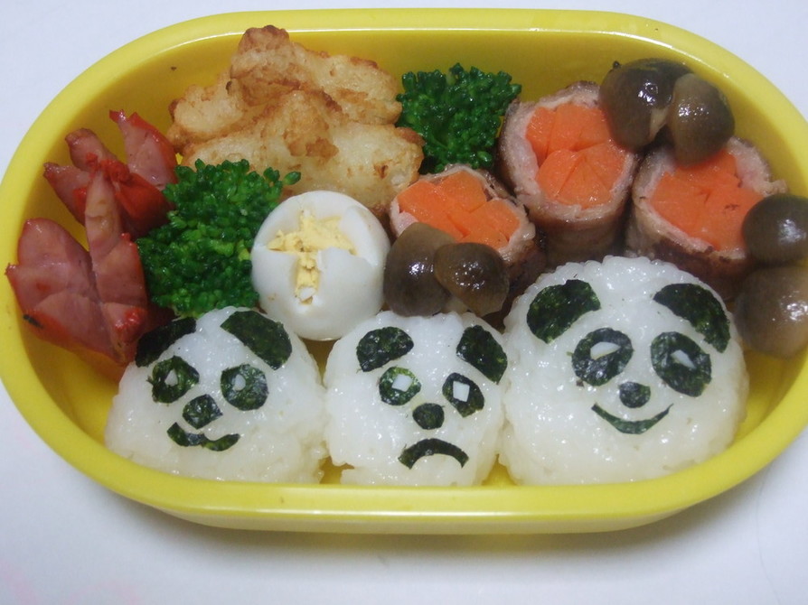 親子パンダのお弁当の画像