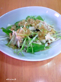 ほぐし鶏と長芋と水菜のサラダ