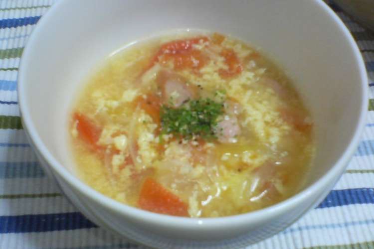 トマトとふわふわ卵のイタリアンスープ レシピ 作り方 By Shokoyuki0105 クックパッド