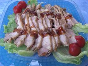 電子レンジで簡単!味付き蒸し鶏♪