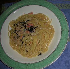 明太パスタ 塩昆布いり
