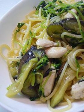 豆苗と茄子の和風パスタ