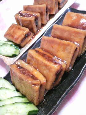高野豆腐の肉はさみ揚げ煮♪