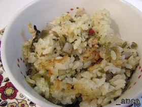 豚薄切りと高菜油炒めの炊き込みご飯