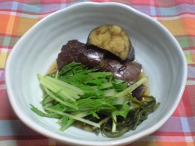 大葉にんにく醤油で♪ナスと水菜のさっと煮