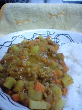 いつもの野菜で挽肉のカレー♪