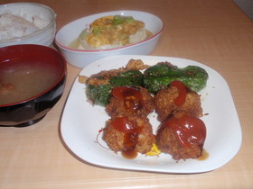 里芋梅肉チーズパン粉揚げ