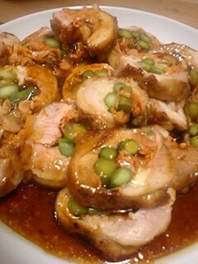 アスパラキムチチーズ鶏肉で巻いCHAO♪