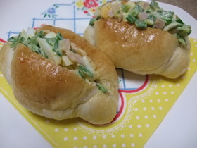 絹さやシャキッ❤うちのハムタマヨサンド☺
