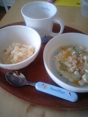 野菜ピラフとお魚ボールのスープ煮