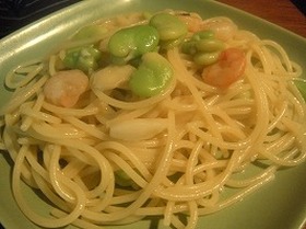 そら豆と小海老のアーリオオーリオ