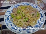 そら豆とツナのパスタの写真