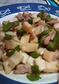 竹の子（筍）と鶏肉とピーマンの炒め物