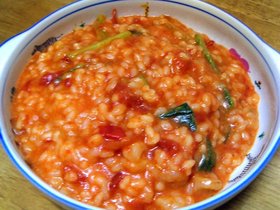 海老と小松菜のトマトリゾット