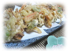 そら豆と新玉ねぎ&砂ずりのかき揚げ