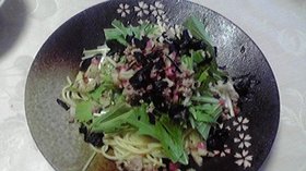 水菜のシャキシャキパスタ(^^♪