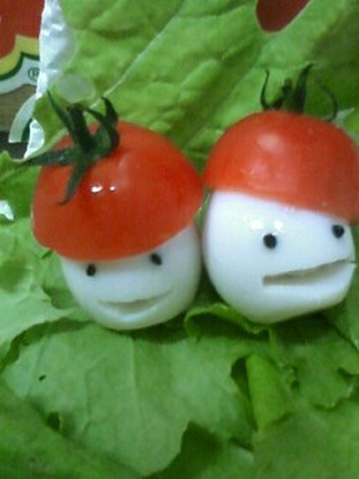 お弁当に☆トマト帽子のうずらちゃんの写真