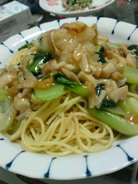 ほたてと青菜のあんかけぱすた