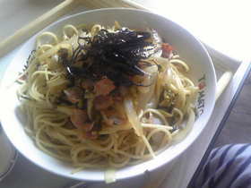 ベーコンと高菜の和風パスタ