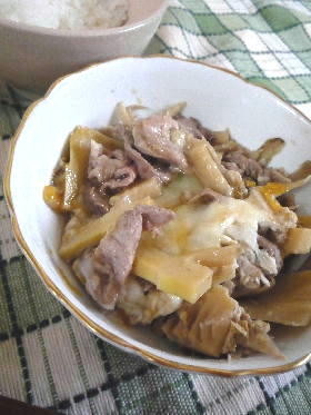 春の味覚 たけのことゴボウの柳川風卵とじ