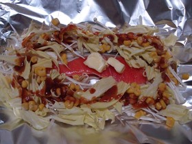 トースターで鮭のちゃんちゃん焼き風~。
