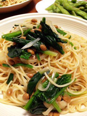 簡単!うまうま納豆とほうれん草のパスタ♪
