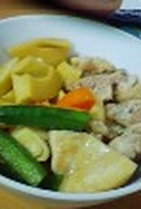 めんつゆで　タケノコと鶏肉の煮物