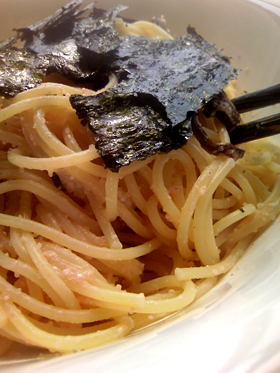 酒粕でクリーミーな明太子パスタ