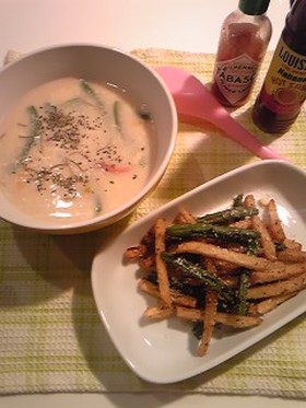 ホッとみるくスープ&ポテナッツバター炒め