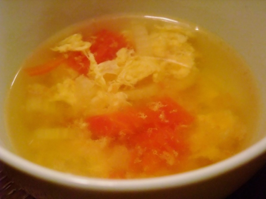 トマトとセロリのふわふわ玉子スープ♥の画像